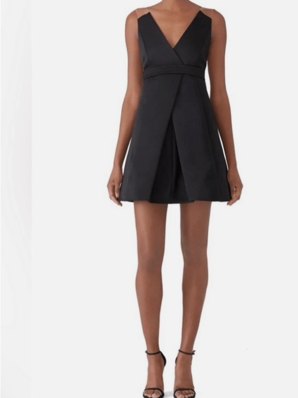 KAUFMANFRANCO NWT Onyx Black Mini A-line Dress with V-neck & Mesh Top Strap “6”